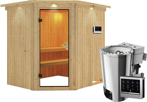 Karibu Sauna Talsen für 3 Personen mit 3,6 kW Saunaofen und externer Steuerung, beige - Bild 1