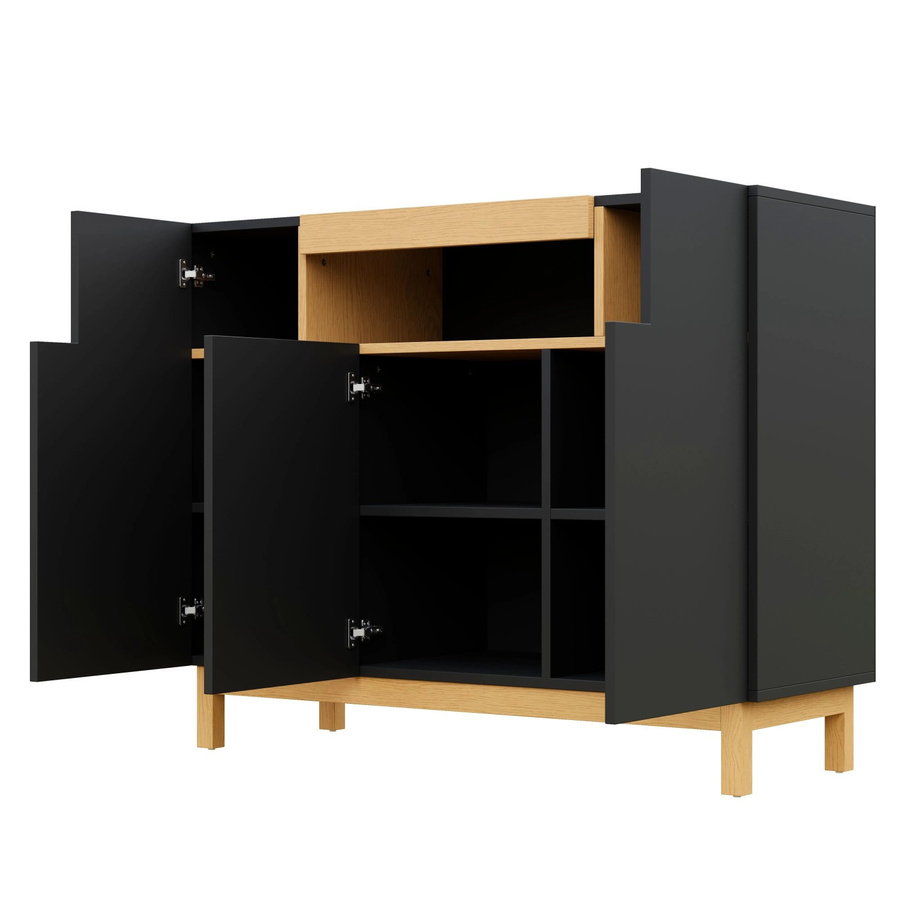 okwish Sideboard modern mit 3 Türen in Schwarz matt, B/T/H: 120,5 x 42 x 96 cm - Bild 2
