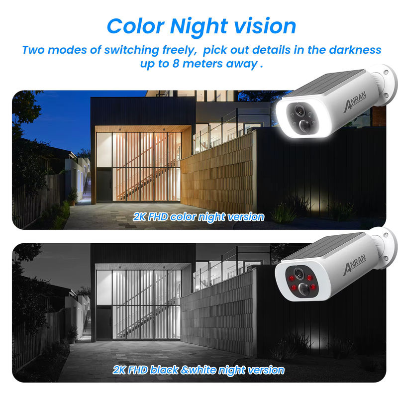 ANRAN 2K Solar-Überwachungskamera mit 3/5MP Auflösung, Outdoor Wireless WIFI Kamera mit Flutlicht und Nachtsicht, Farbe: Weiß - Bild 3