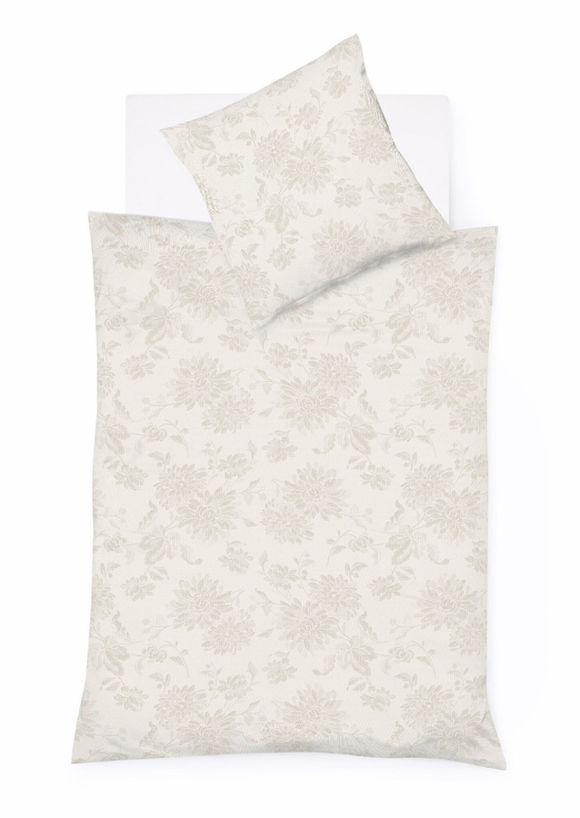Fleuresse Lech Edelflanell Bettwäsche mit Blumenmuster in Beige und Mandel, Set bestehend aus Bettbezug und Kissenbezug, B/H: 155 x 220 cm, Kissen: 80 x 80 cm - Bild 1