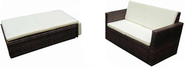 vidaXL 2-tlg Garten-Lounge-Set Modell 4 aus braunem Poly Rattan mit Sitzpolstern und Hocker - Bild 1