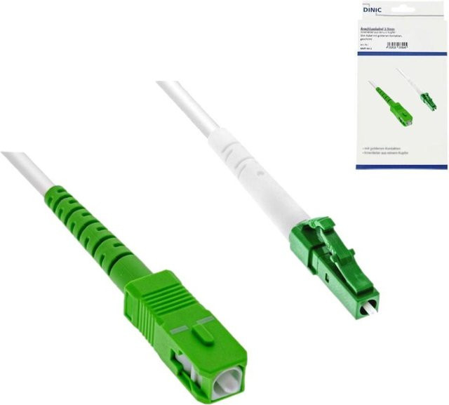 DINIC Glasfaser-Anschlusskabel LCA-SCA Simplex OS2 LC/APC 8 auf SC/APC 8 LSZH in Weiß und Grün Länge: 10 m - Bild 1
