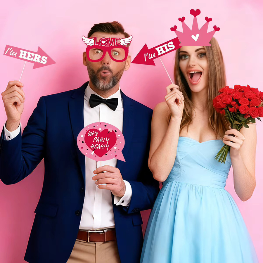 25-teiliges Set Foto-Requisiten zum Valentinstag und Junggesellenabschied aus Papier in Pink - Bild 5