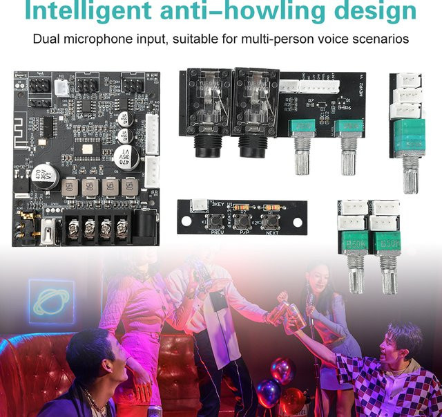 Aideepen 502T Bluetooth Verstärker Bord mit Mikrofon-Audio-Eingang, 2,0 Kanal TPA3116D2 Dual Kanal Verstärker, 50W x 2, Schwarz - Bild 1