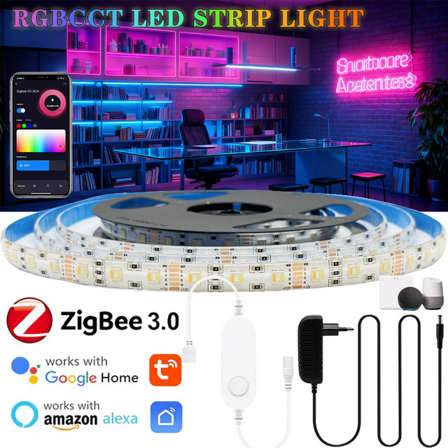 YSRSAI Zigbee 3.0 RGBCCT LED-Streifen Set, dimmbar, RGB+W+WW, mit App-Steuerung für Amazon Alexa und Google Assistant, Multicolor - Bild 1