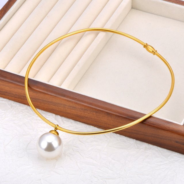 Lokaer Halskette Edelstahl, 18K Gold überzogen, Simulierte Perle, Damen - Bild 1