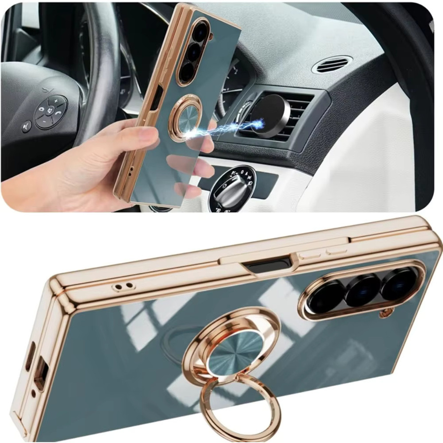 Stoßfeste Silikon-Schutzhülle mit Magnetring und Ständer für Samsung Galaxy Z Fold 8 Ultra, 7, 6, 5, 4 in Schwarz - Bild 2