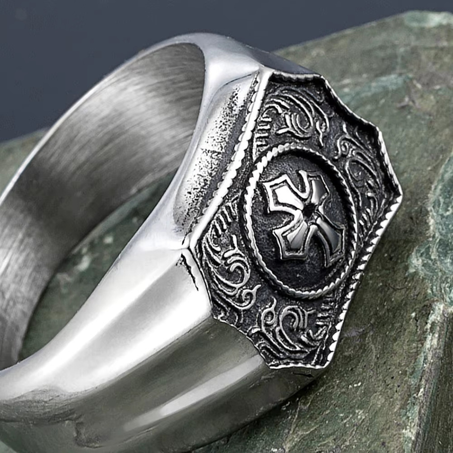 bobo cover Ring Kreuz, Edelstahl, Silber, Unisex, Vintage - Bild 3