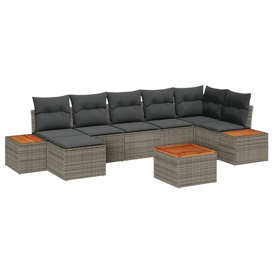 vidaXL Gartensofa-Set aus Polyrattan in Grau mit 8-teiligem Zubehör, Ecksofa in L-Form mit Ottoman, Couchtisch und Kissen inklusive Stauraum für Garten und Terrasse - Bild 2