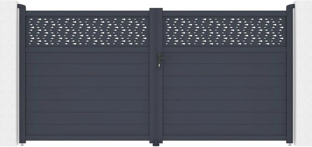 Vente-unique Flügeltor Bazio aus Aluminium in Anthrazitgrau, Breite: 350 cm - Bild 1