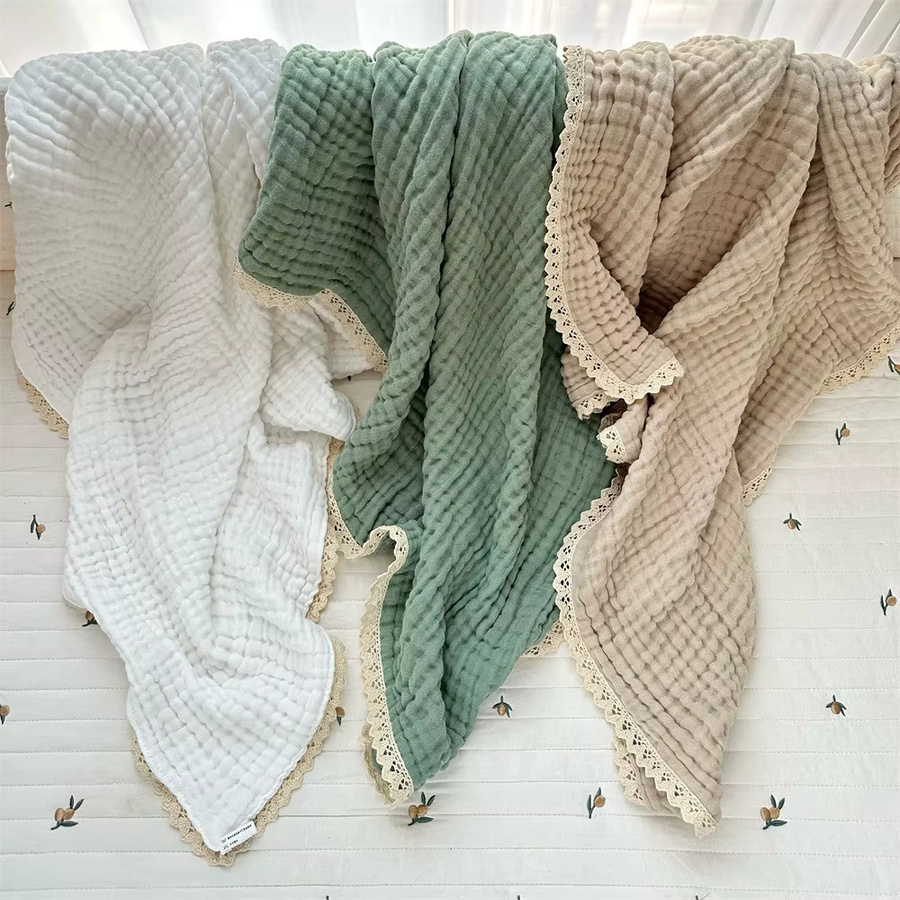 6-lagige Musselin Babydecke aus Baumwolle für Neugeborene in Beige - Bild 1