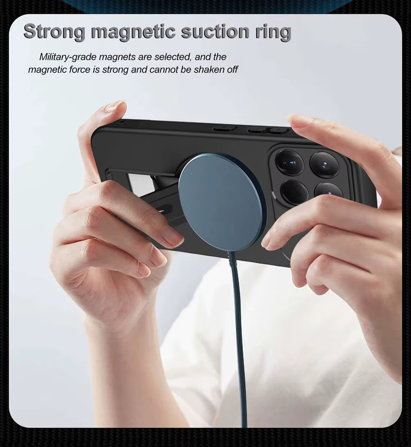 Magnetische Schutzhülle mit Ständer für Xiaomi Mi 15T, 14T Pro, 17 Pro Max und 17 Pro in Schwarz Matte Rüstung - Bild 2