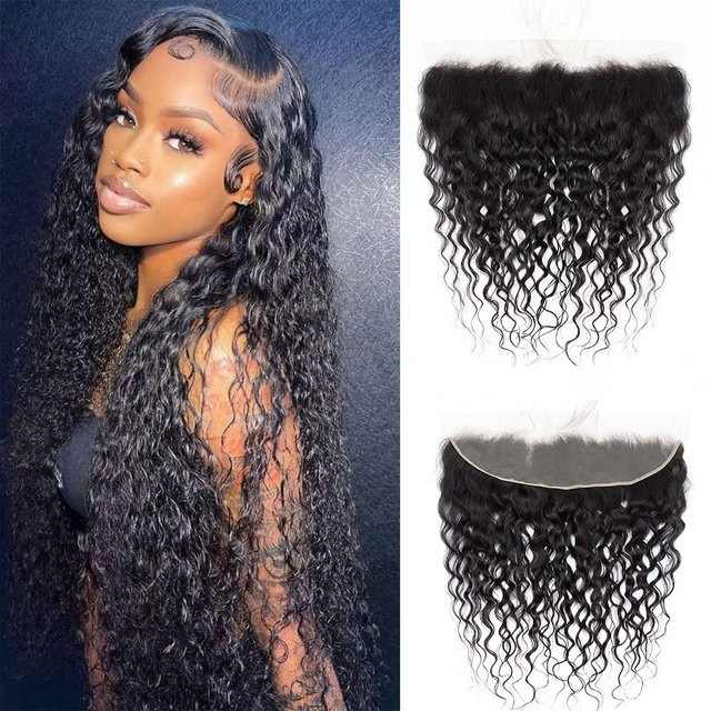 13x4 Water Wave Lace Frontal Closure Brasilianisches Echthaar, Remy Haarverlängerungen - Bild 1
