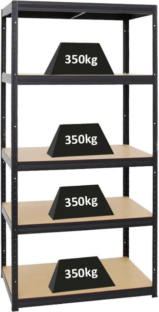 PROREGAL Schwerlastregal Slim Elephant M in Schwarz mit 5 Ebenen, H x B x T: 180 x 90 x 60 cm - Bild 1