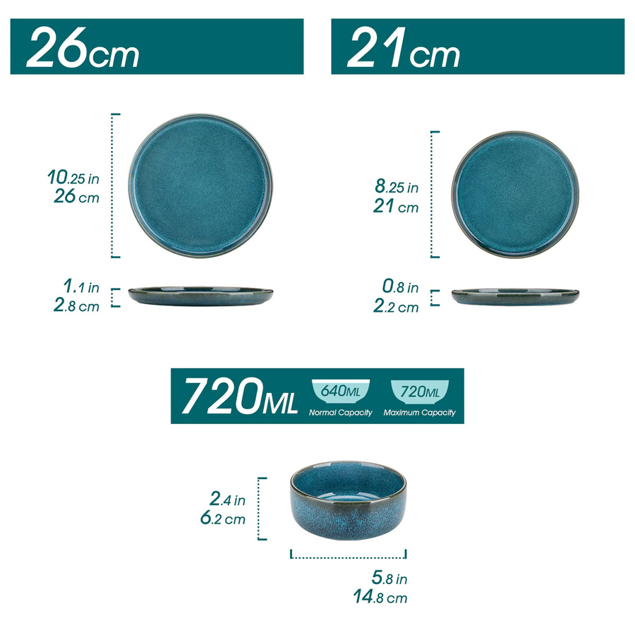 vancasso Geschirrset aus Keramik mit reaktiver blauer Glasur und vertikaler Kante für Teller, Dessert und Schalen - Bild 2