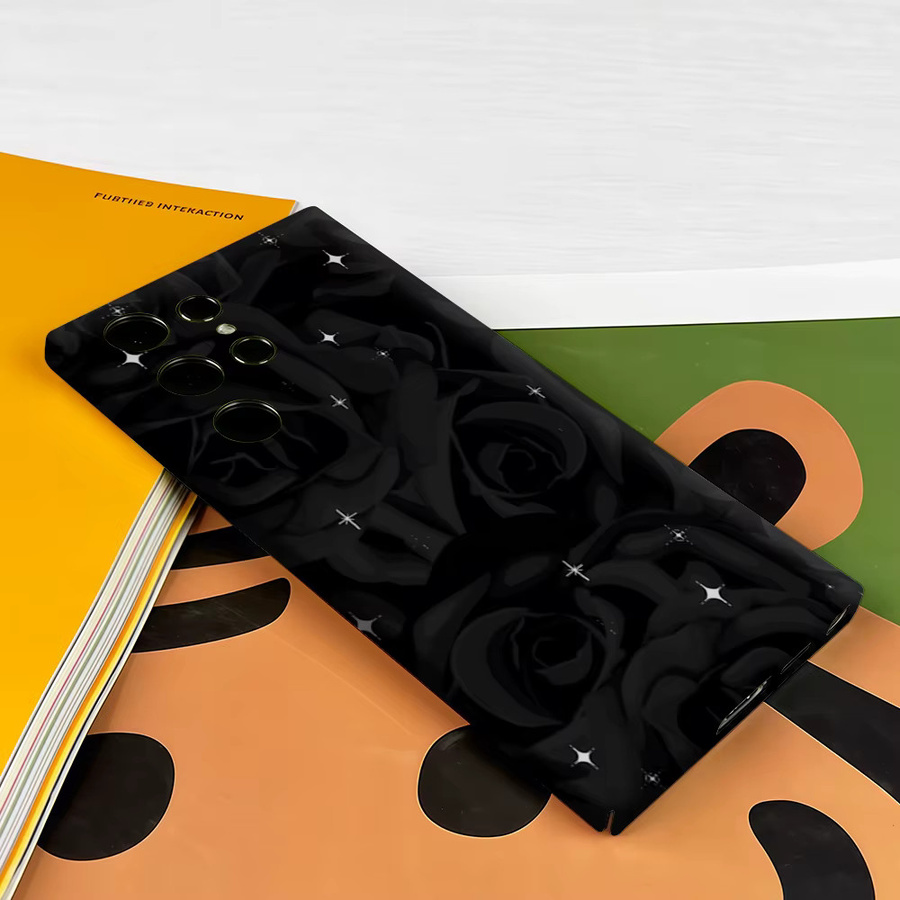 Potdemiel Handyhülle Sternenhimmel Schwarze Rosen für Samsung Galaxy S26 S25 Ultra S24 S23 Ultra Plus Stoßfeste Doppelschicht Rückabdeckung in Schwarz - Bild 3
