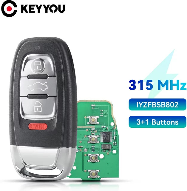 Keyyou Smart Fernbedienung Schlüssel für Audi A3 A4 A5 A6 A8 Quattro Q5 Q7 (2009-2015), 315MHz, Schwarz, P/N: 8K0959754F - Bild 1