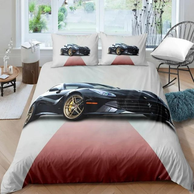 Sportwagen Bettwäsche Set mit Rennrad Motiv in Schwarz Weiß aus Polyester für Jugendliche, B/H: 140 x 210 cm - Bild 1