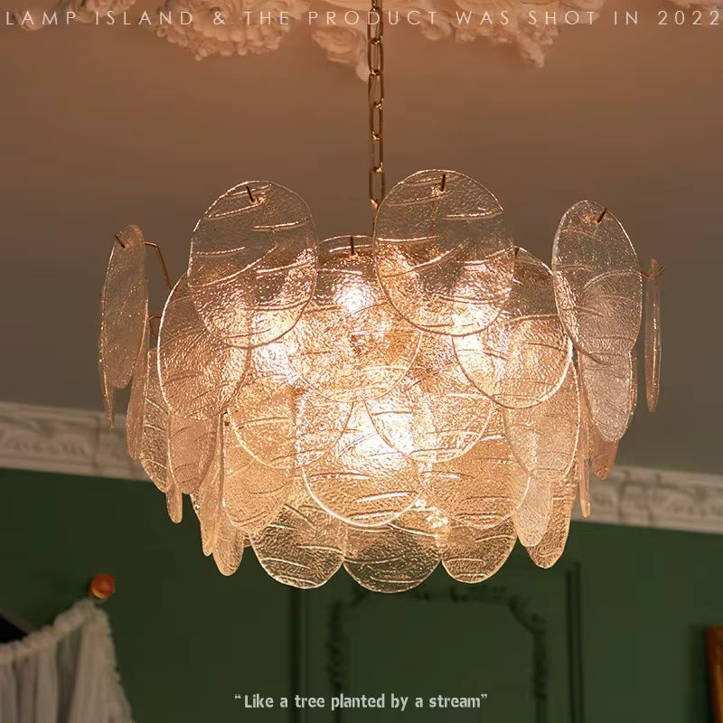 JIANKEXING Glas Kronleuchter im französischen Minimalismus Design, Pendelleuchte in Gold und Transparent für Wohnzimmer, Schlafzimmer oder Restaurant - Bild 3