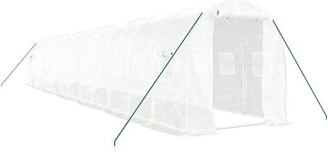 vidaXL Gewächshaus mit Stahlrahmen und Polycarbonat in Weiß, 24 m², B: 12 m, T: 2 m, H: 2 m - Bild 1