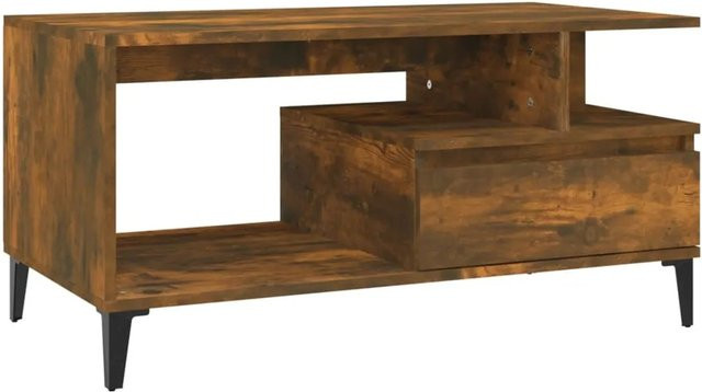 vidaXL Couchtisch in Räuchereiche und Braun aus Holzwerkstoff und Metall, B/T/H: 90 x 49 x 45 cm - Bild 1