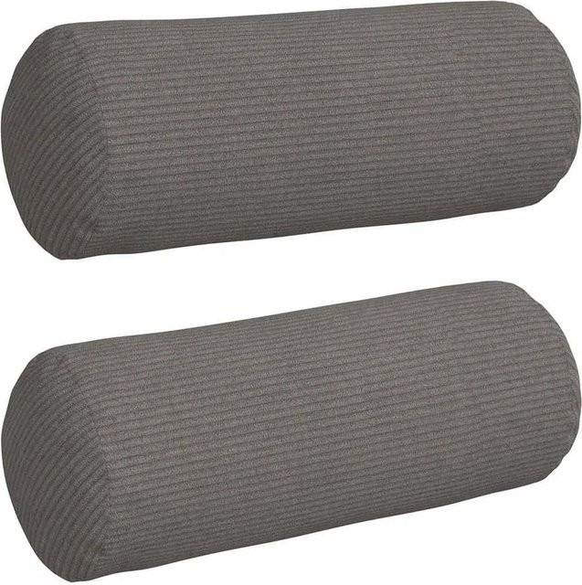 vidaXL Bolsterkissen Set aus 2 Stück in Hellgrau aus Cordstoff, rund, Durchmesser: 15 cm, Länge: 40 cm - Bild 1