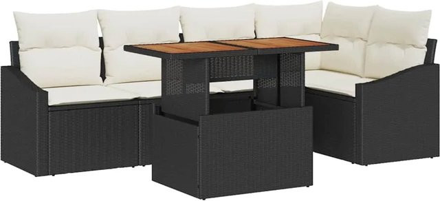 vidaXL Garten-Sofa-Set aus Poly Rattan in Schwarz mit 6-teiliger L-Form, Ecksofa, Armlehnensofas, Sitzplätzen und Gartentisch inklusive Polstern und Stauraumfunktion - Bild 1