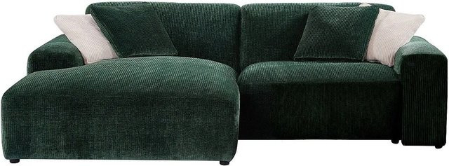 Vente-unique Sofa Tirono in Tannengrün mit Cord-Bezug, L-Form, Breite: 254 cm - Bild 1
