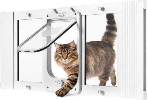 VEVOR Katzenklappe für Fenster in Weiß mit Aluminiumrahmen, Glas und Magnetverschluss, anpassbar für Fensterbreiten von 787-914 mm - Bild 1