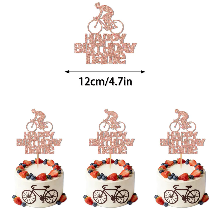 Personalisierter WEIGAO Geburtstagstortenaufsatz mit funkelndem Fahrrad- und Happy-Birthday-Musterdesign - Bild 3