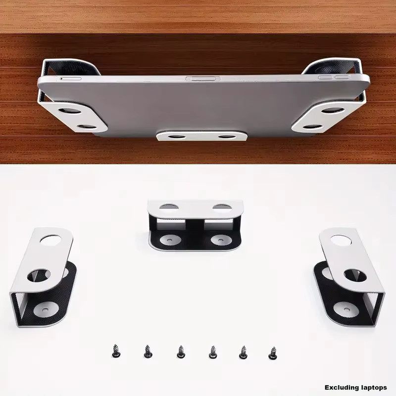 BEISHI Laptophalterung aus Metall in Weiß zur Montage unter dem Schreibtisch für MacBook, Mac Mini und Tastatur mit kratzfestem Silikonregal - Bild 5