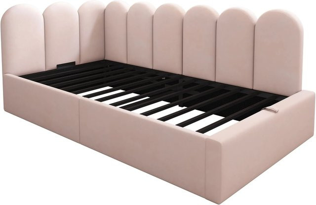 KOMHTOM Polsterbett als Tagesbett und Schlafsofa mit hydraulischem Stauraum, Samt, Rosa, B/T/H: 90 x 190 cm - Bild 1
