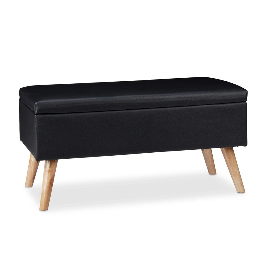 Relaxdays Sitzbank mit Stauraum aus Kunstleder und Eukalyptusholz in Schwarz, B/T/H: 80 x 40 x 39,5 cm - Bild 2