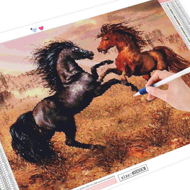 FIYO 5D DIY Diamantstickerei Pferd Mosaik-Tiermalerei in Schwarz und Multicolour, B: 20 cm, H: 30 cm - Bild 1