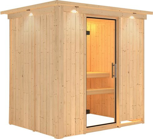 Karibu Sauna Kothla für 3 Personen aus Fichtenholz in Beige, B/T/H: 210 x 202 x 165 cm - Bild 1