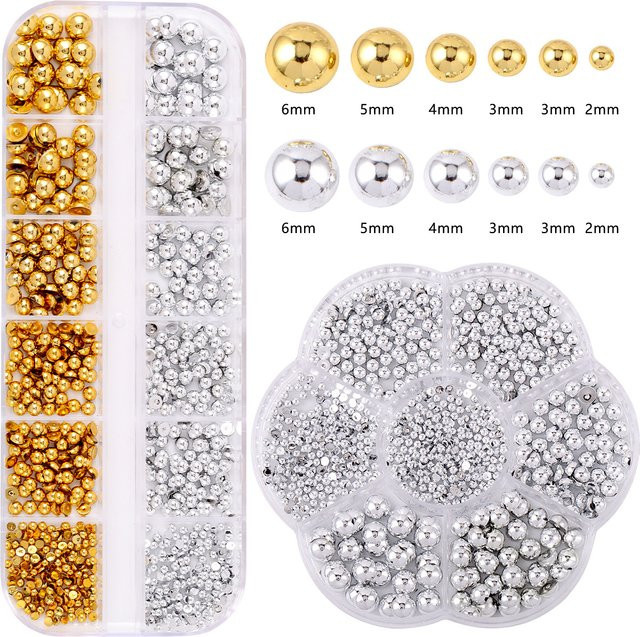 MAGT Nagel Charms Gold Silber Metallic, Halb Runde Kaviar Perlen - Bild 1