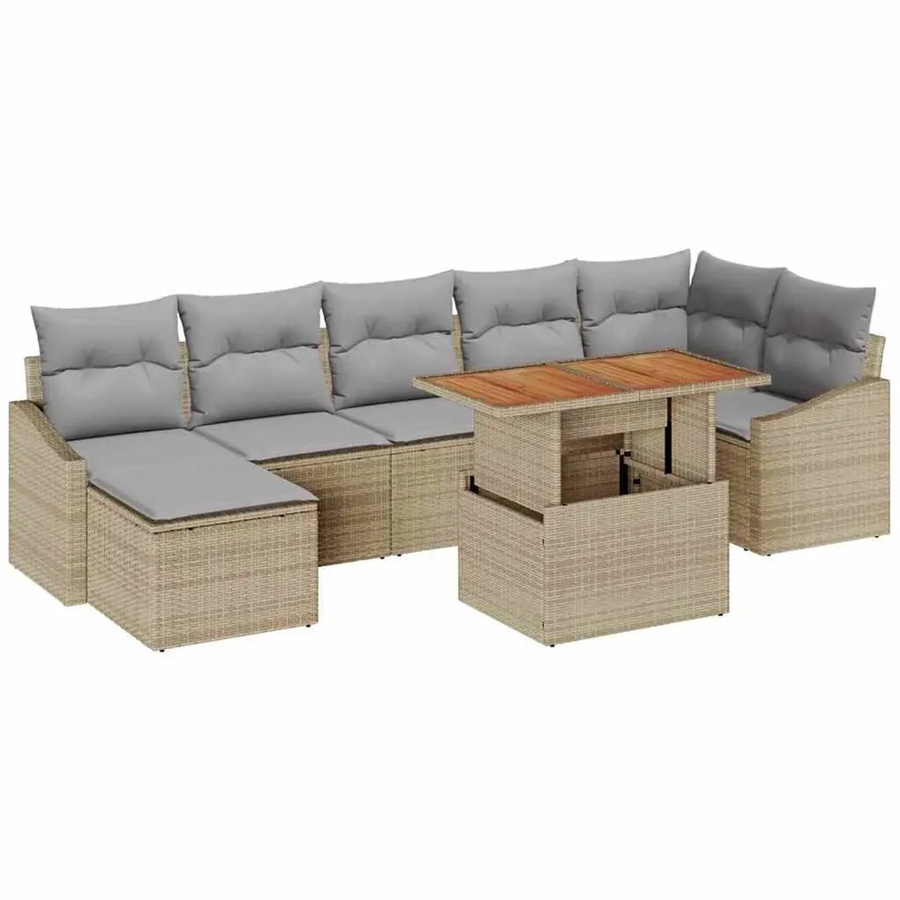 vidaXL 8-teiliges Gartensofa-Set aus Poly-Rattan in Beige mit Kissen und Stauraum - Bild 2