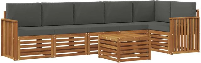 vidaXL 7-teilige Sofagarnitur L-Form aus Massivholz Akazie in Natur und Anthrazit mit Polsterkissen - Bild 1