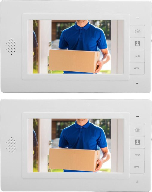 Aimo Kabelgebundenes Video-Intercom-System mit 7-Zoll-Farbbildschirm, 120-Grad-Winkelobjektiv und Regenschutz in Weiß - Bild 1