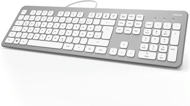 Hama Tastatur KC-700 mit Scissor-Technologie, QWERTZ-Layout, USB-A, Silber/Weiß/Grau - Bild 1