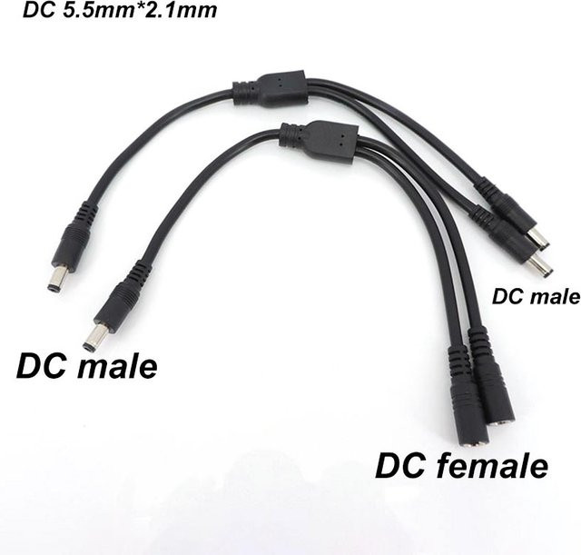 DC-Stromversorgungsadapter 2-Wege-Splitter-Verbinder 1 Stecker auf 2 Stecker Buchse, 5,5x2,1mm, Schwarz, 10A 18AWG - Bild 1