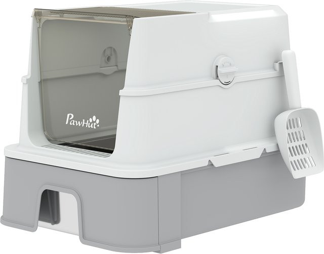 PawHut Katzentoilette aus Edelstahl mit Deckel und Schaufel, XL Katzenstreubox mit herausziehbarer Wanne, grau - Bild 1