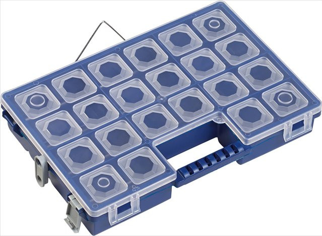 LUX-TOOLS Sortierkasten aus Kunststoff mit 8 Fächern in Transparent, Blau und Rot, B/T/H: 19,0 x 8,0 x 5,0 cm - Bild 1