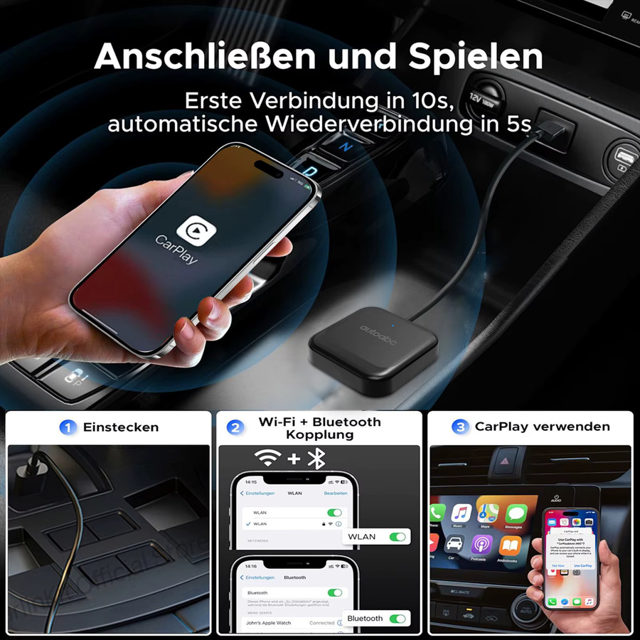 AUTOABC Carbitlink Adapter für kabelloses CarPlay und Android Auto für Geely Tugella, Emgrand, Monjaro, Atlas Pro und Azkarra (2022-2024), Schwarz - Bild 4