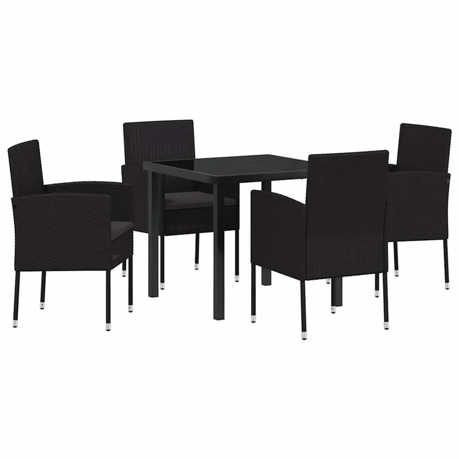 vidaXL Garten Essgruppe 5-teilig aus Poly-Rattan mit Kissen in Schwarz - Bild 2