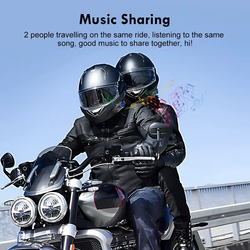XINOWY Y6X Motorrad Bluetooth Helm Intercom Headset mit Musik-Sharing, Rauschunterdrückung, FM Radio und LED-Beleuchtung, Schwarz - Bild 5