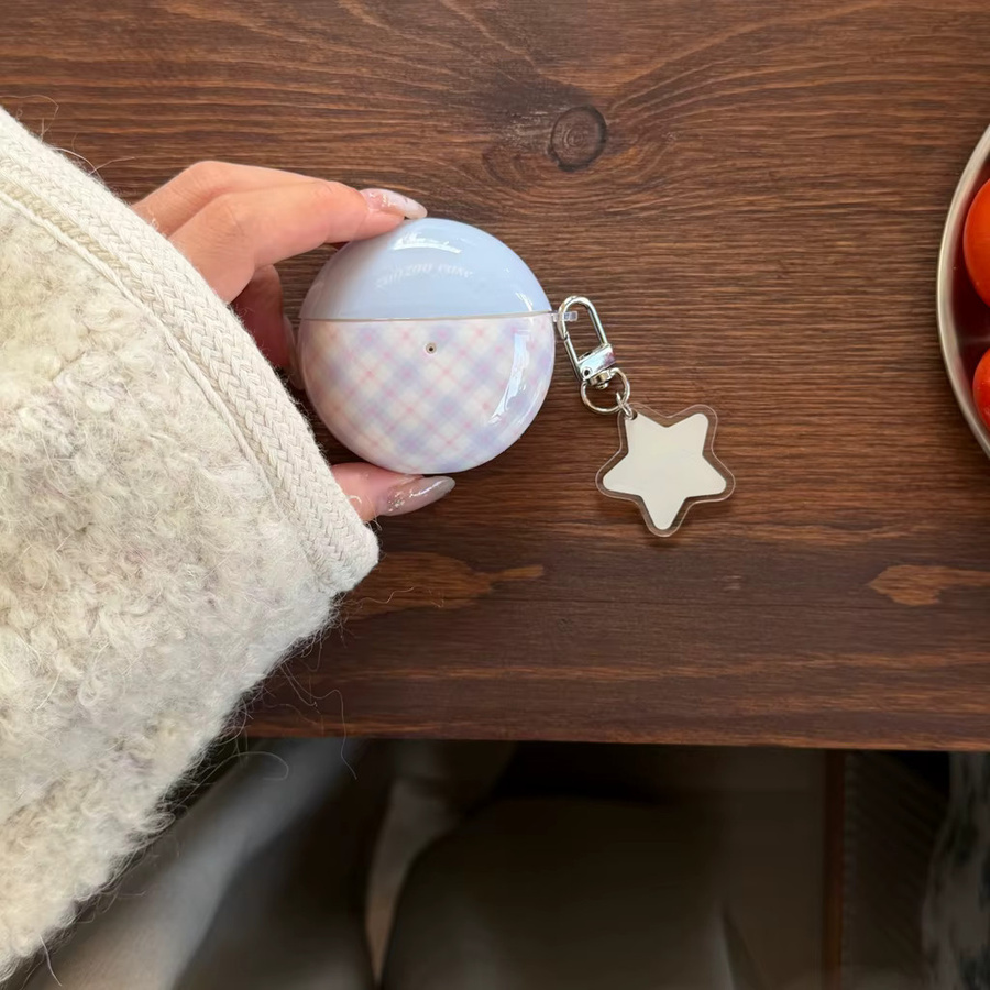 Stoßfeste Schutzhülle für Huawei FreeBuds 7i 6i 5i SE3 FreeClip 2 mit blauem Karomuster und Sternanhänger - Bild 4