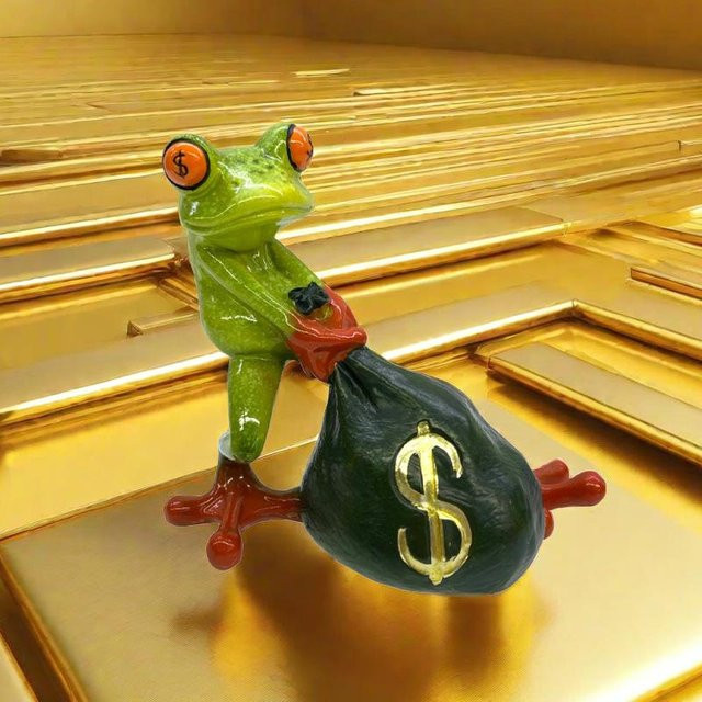 Yiran Furniture Dekoratives Desktop-Ornament Frosch mit Geldbeutel im nordischen Stil aus Kunstharz - Bild 1