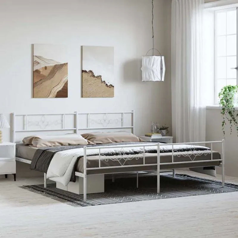 Vidaxl Metall-Bettgestell mit Kopfteil und Fußteil in Weiß, B/H: 183 x 213 cm - Bild 1
