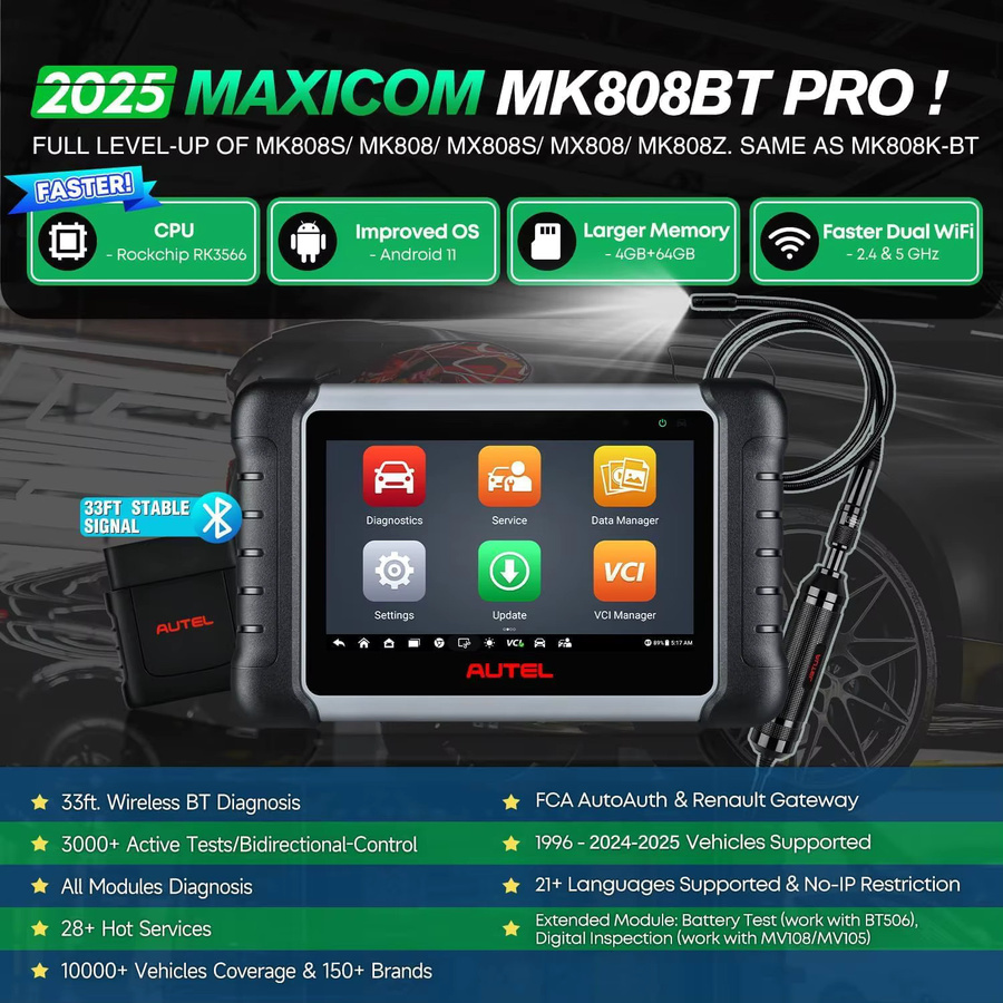Autel MaxiCOM MK808BT PRO OBD2 Scanner Kfz-Diagnosegerät in Schwarz mit bidirektionaler Diagnose und über 3000 aktiven Tests - Bild 2